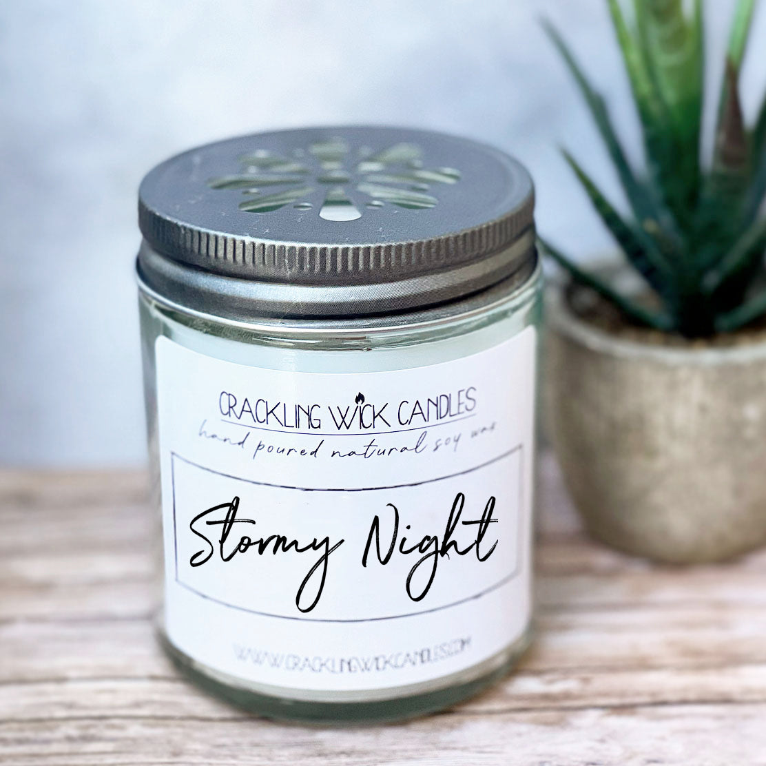 Storm Crackling Wood Wick Soy Candle by Earth Berry Apothecary